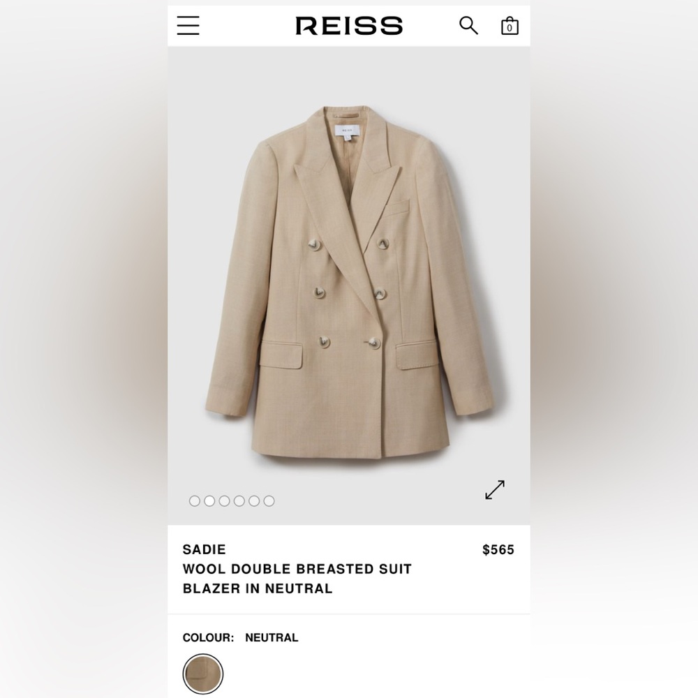 Reiss WOOL DOUBLE BREASTED SUIT
BLAZER IN NEUTRAL size 4 - Picture 2 of 11